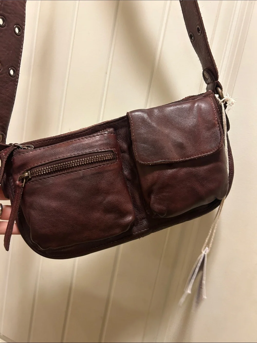 NWT Free People brown  Leather Crossbody Bag - Adjustable Strap